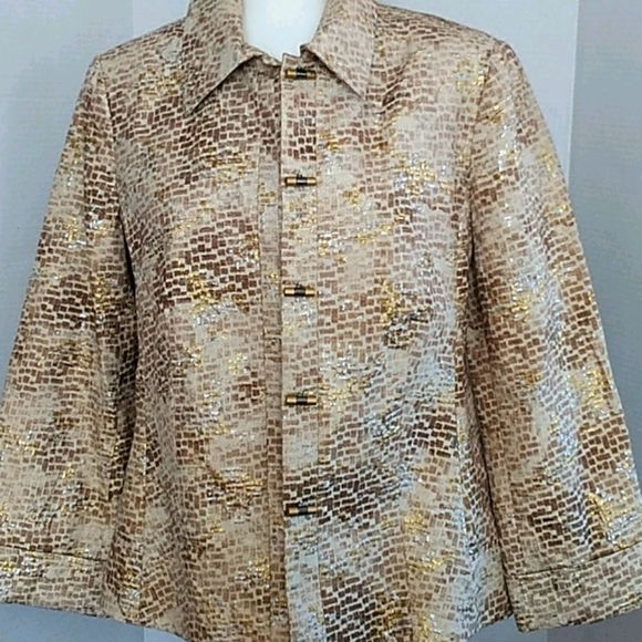 Chico's Gold and Glitter light weight Jacket. M/8 - Picture 2 of 9